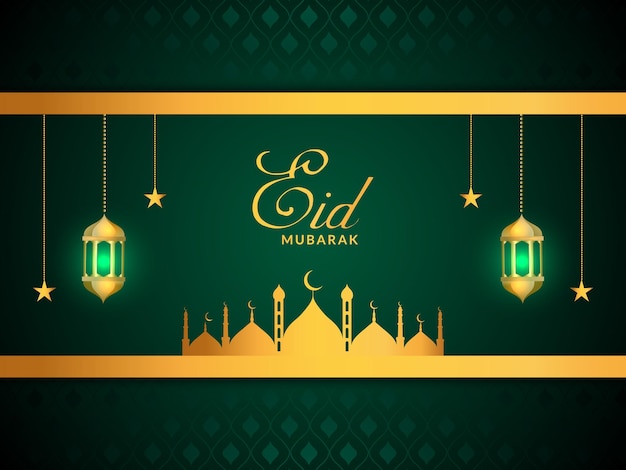 Elegante diseño de eid mubarak con lámpara.