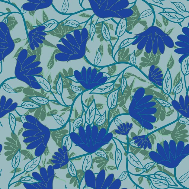 Elegante diseño floral azul con vides y hojas