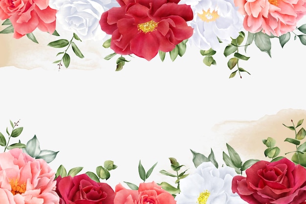 Elegante diseño de fondo floral de acuarela con peonía dibujada a mano y hojas