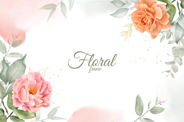 Elegante diseño de fondo floral acuarela con peonía y hojas dibujadas a mano