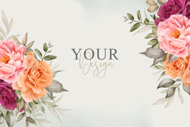 Elegante diseño de fondo floral acuarela con peonía y hojas dibujadas a mano