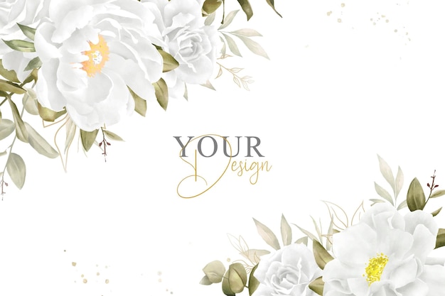Elegante diseño de fondo floral acuarela con peonía y hojas dibujadas a mano