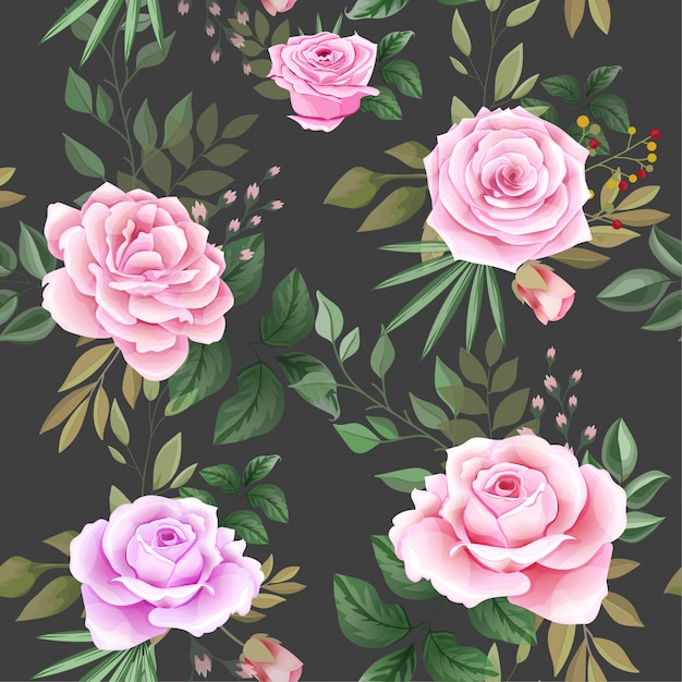 Vector elegante diseño inconsútil con hermosas flores y hojas