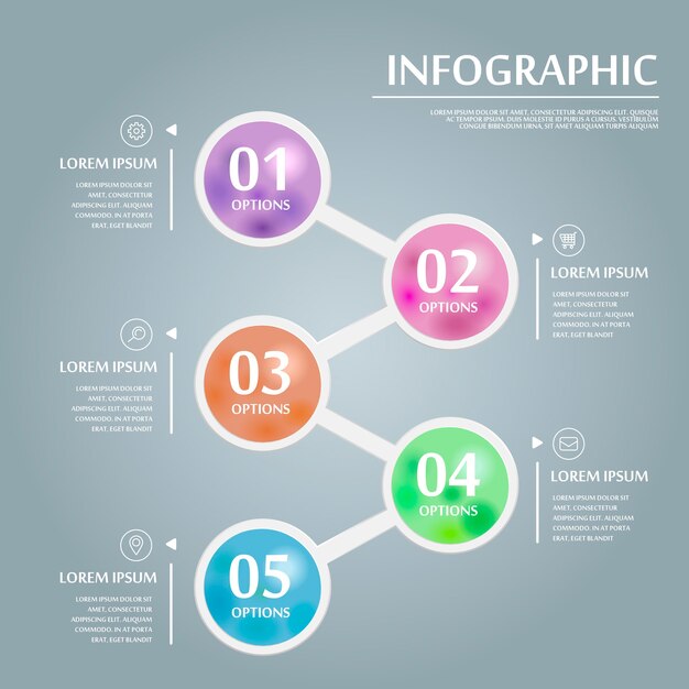 Elegante diseño infográfico con coloridos elementos circulares.
