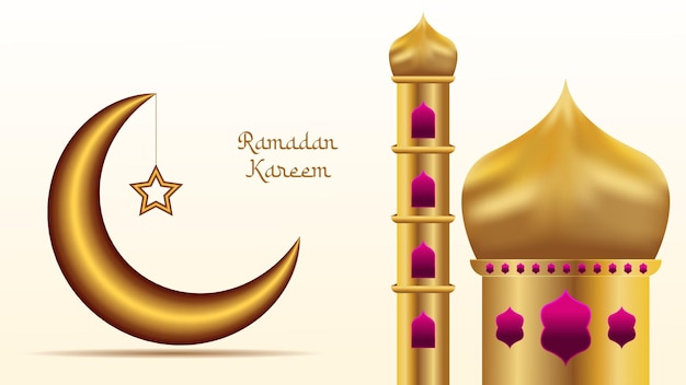 Vector elegante diseño islámico para celebraciones de ramadán con luna, estrellas y mezquita en 3d