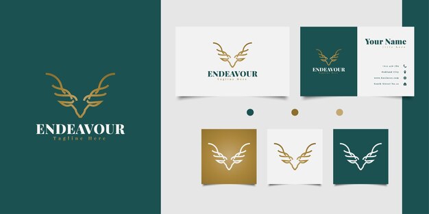 Elegante diseño de logotipo de cabeza de ciervo con concepto de arte lineal en degradado dorado