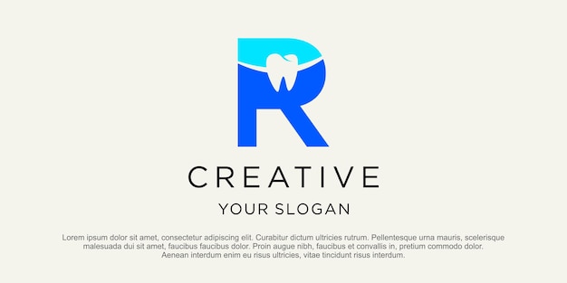 Elegante diseño de logotipo de cuidado de los dientes con imagen vectorial de letra R