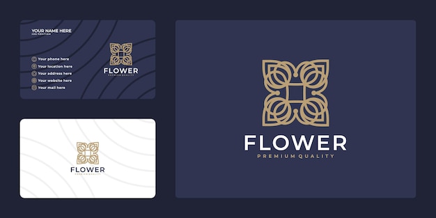 Elegante diseño de logotipo de flor de lujo y diseño de tarjeta de visita.