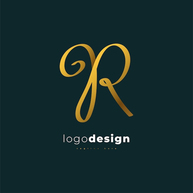 Elegante diseño de logotipo letra r en degradado dorado con estilo de escritura a mano. logotipo o símbolo de la firma r para la identidad empresarial