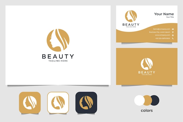 Elegante diseño de logotipo de mujer de belleza y tarjeta de visita.