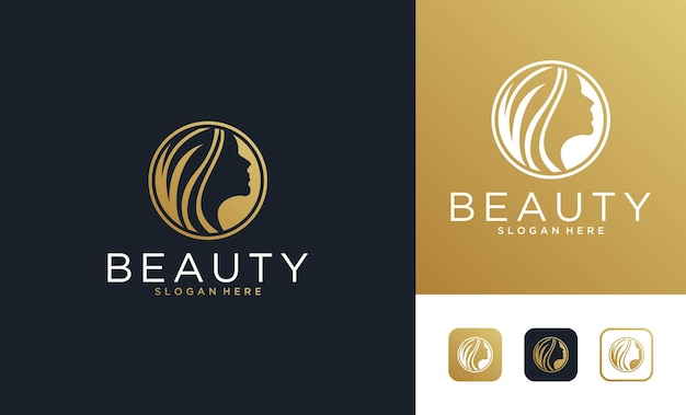 Vector elegante diseño de logotipo de oro de mujeres de belleza.