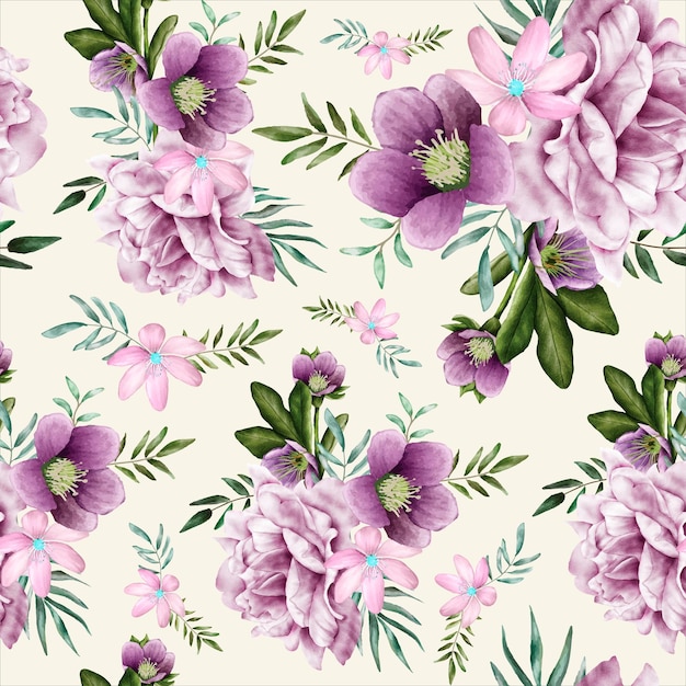 elegante diseño de patrones sin fisuras floral púrpura suave
