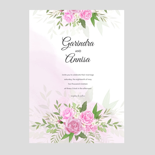 Elegante diseño de plantilla de tarjeta de invitación de boda de acuarela
