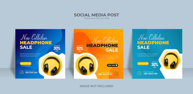 Elegante diseño de plantillas de publicaciones de redes sociales de venta de auriculares de la mejor colección vector premium