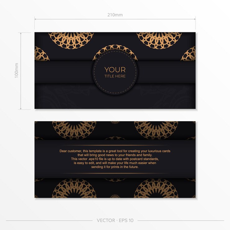 Vector elegante diseño de postal readytoprint en negro con lujosos patrones griegos plantilla de tarjeta de invitación con adorno vintage