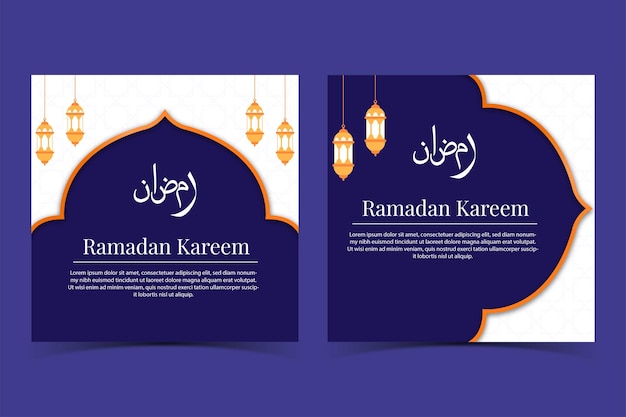 Elegante diseño de publicaciones en redes sociales de ramadán con marcos y linternas