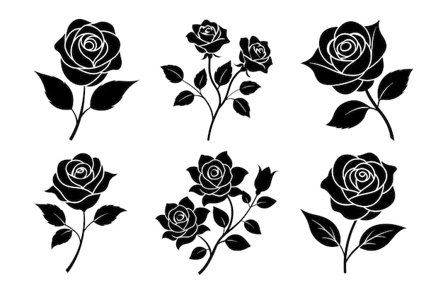 Elegante diseño de silueta de rosa negra y blanca