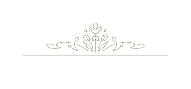 Elegante divisor botánico clásico de oro monocromático línea de flores arte elemento decorativo vector