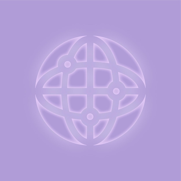 Elegante efecto de brillo púrpura Icono global de la Tierra en fondo púrpura