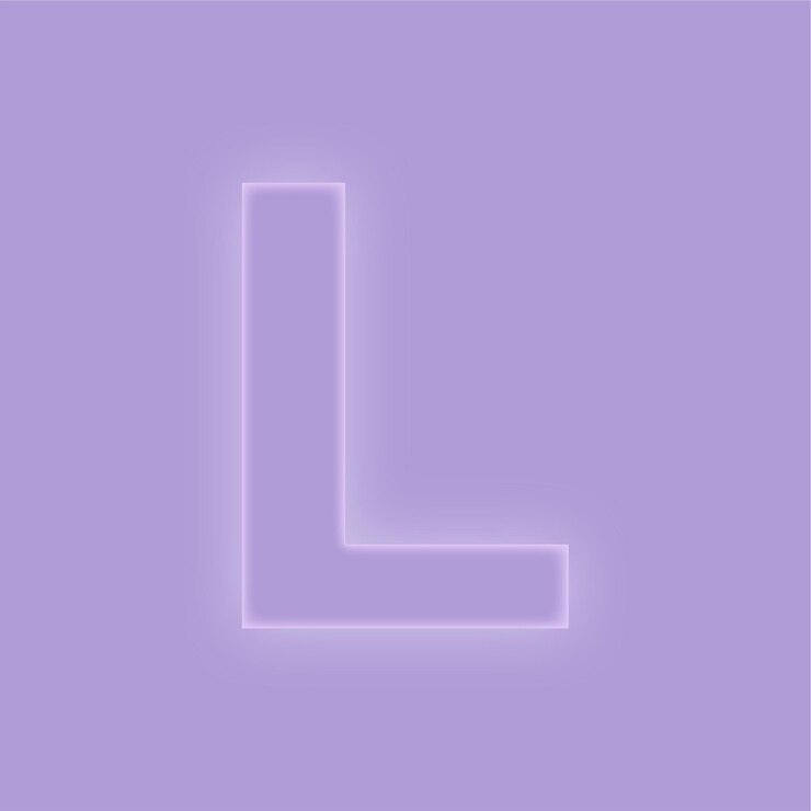 Vector elegante efecto de brillo púrpura letra l con fondo púrpura