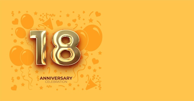 Elegante efecto dorado 18 años de aniversario o cumpleaños Banner vectorial con espacio de copia personalizable