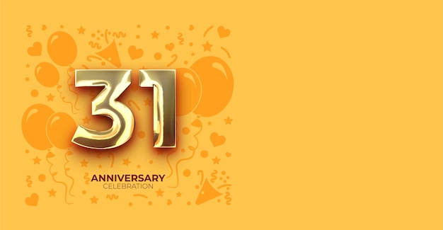 Elegante efecto dorado 31 aniversario o cumpleaños pancarta vectorial con espacio de copia personalizable