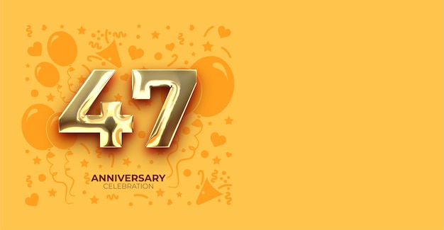 Elegante efecto dorado 47 aniversario o cumpleaños pancarta vectorial con espacio de copia personalizable