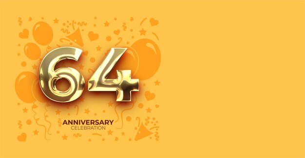 Elegante efecto dorado 64 aniversario o cumpleaños pancarta vectorial con espacio de copia personalizable