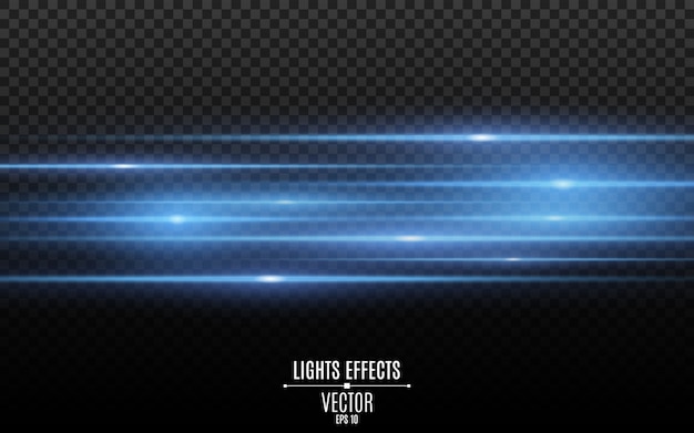 Elegante efecto de luz. Resumen rayos láser azul de luz. Caóticos rayos de luz de neón. Aislado sobre fondo oscuro transparente.