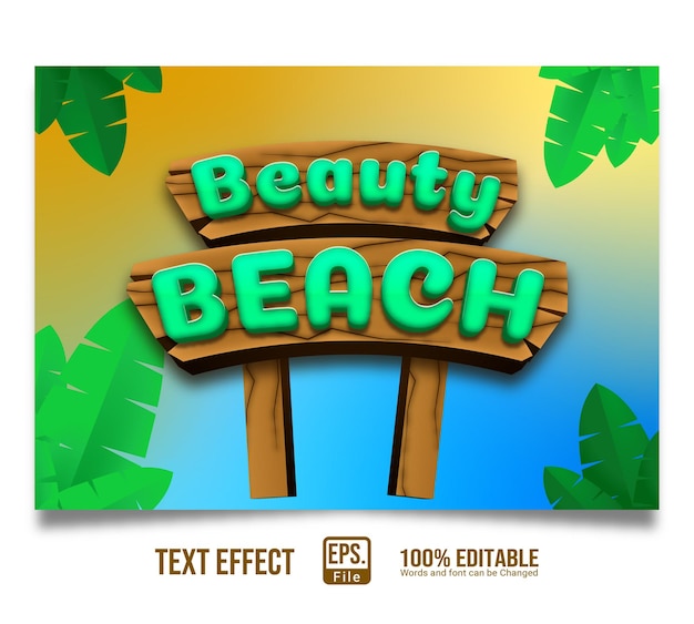 Elegante efecto de texto playa de belleza 3d