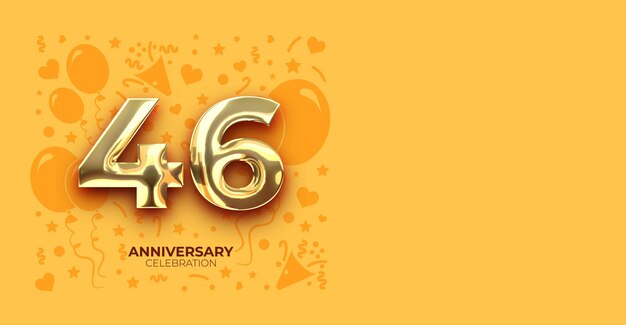 Elegante Effect de Oro 46 aniversario o cumpleaños Vector Banner con espacio de copia personalizable