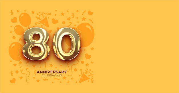 Elegante Effect de Oro Aniversario de 80 años o Banner vectorial de cumpleaños con espacio de copia personalizable
