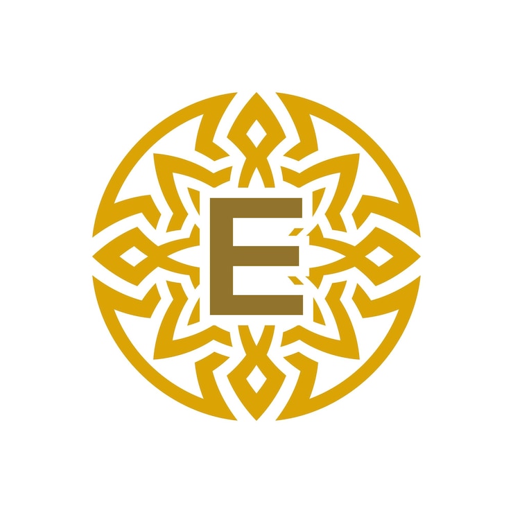 Vector elegante emblema insignia letra inicial e étnico antiguo patrón círculo logotipo