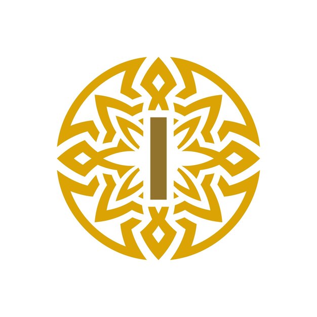 elegante emblema insignia letra inicial I étnico antiguo patrón círculo logotipo