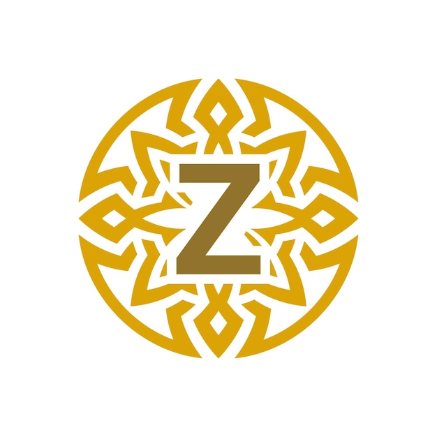 elegante emblema insignia letra inicial Z étnico antiguo patrón círculo logotipo