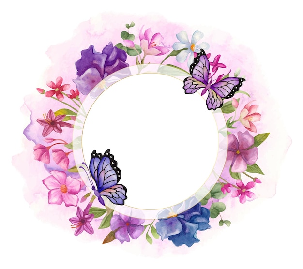 elegante y encantador marco floral de acuarela con hermosas mariposas