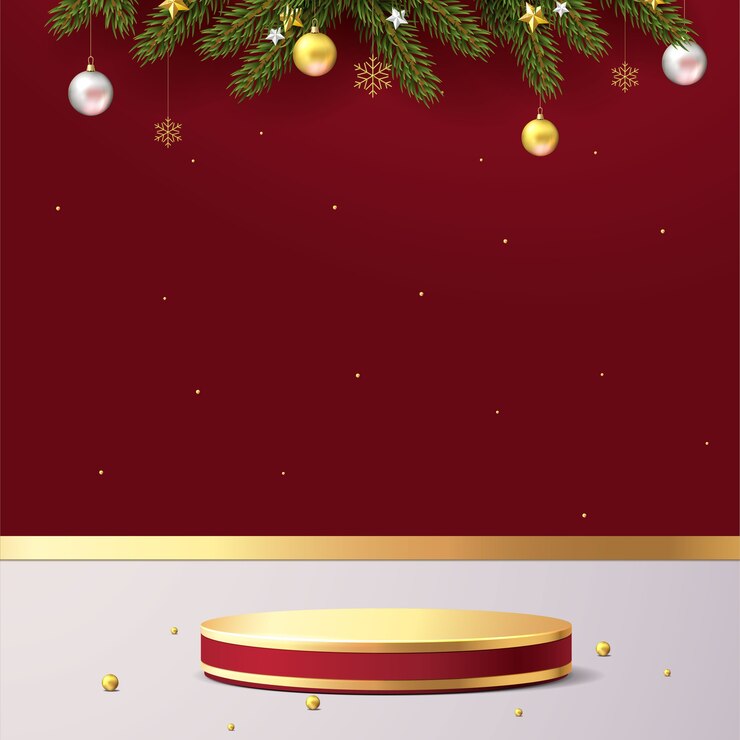 Vector elegante escena navideña. forma de podio para mostrar el producto. pedestal o plataforma de escenario. 3d realista