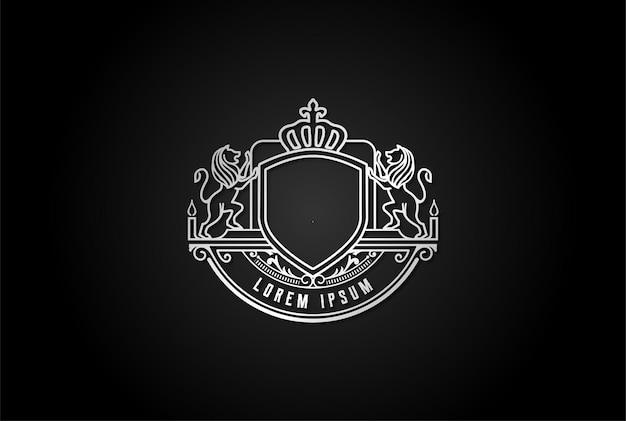 Vector elegante escudo de lujo lion king crown con volante náutico barco marino emblema insignia logo