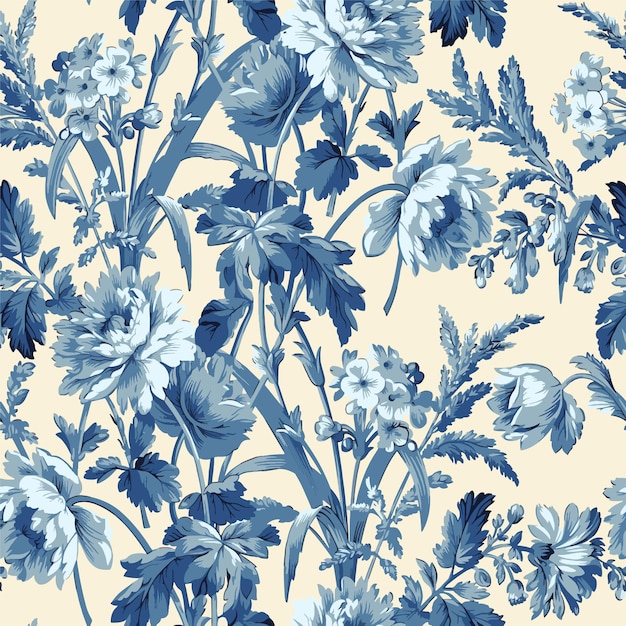 Elegante estampado floral azul sobre un fondo de crema