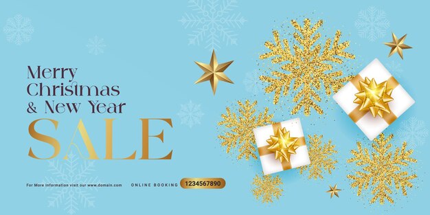 Elegante feliz Navidad feliz año nuevo diseño festivo con copos de nieve y estrellas en estilo moderno