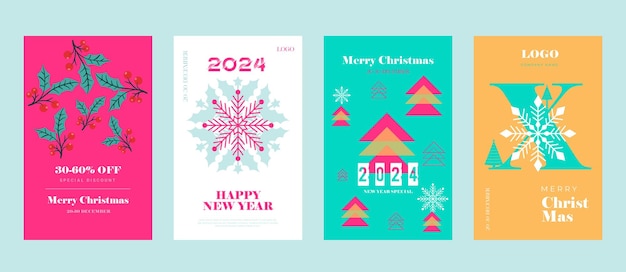 Elegante feliz Navidad feliz año nuevo diseño festivo con copos de nieve y estrellas en estilo moderno
