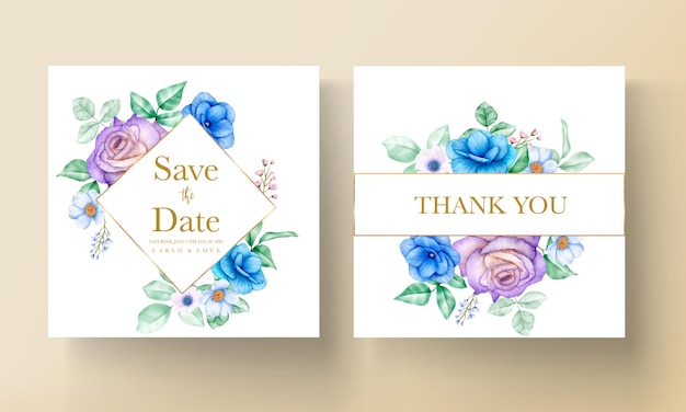 Elegante flor deja plantilla de tarjeta de invitación de boda