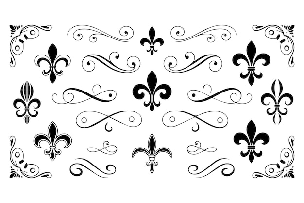 La elegante flor de lis y el remolino florecen con esquinas decorativas