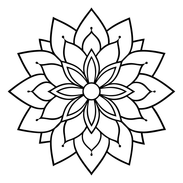 Elegante flor de loto Mandala arte de líneas simétricas Ilustración diseño vectorial