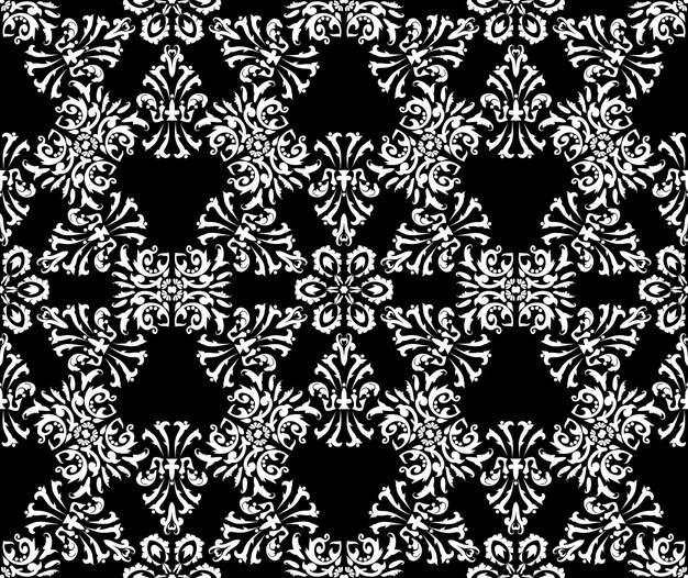 Elegante fondo floral Patrón de damasco sin costuras rico Gráfico vectorial de color blanco y negro