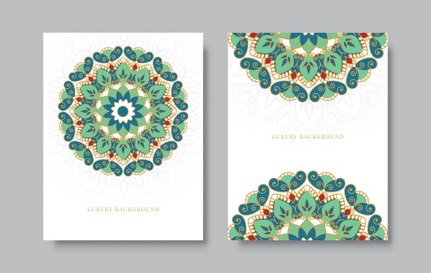 Elegante fondo de mandala colorido Tarjeta de felicitación o invitación de época