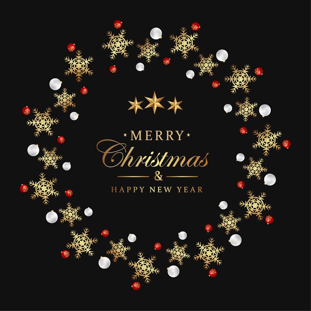 Elegante fondo de navidad ahora corona de copos bola roja y blanca con estrella dorada