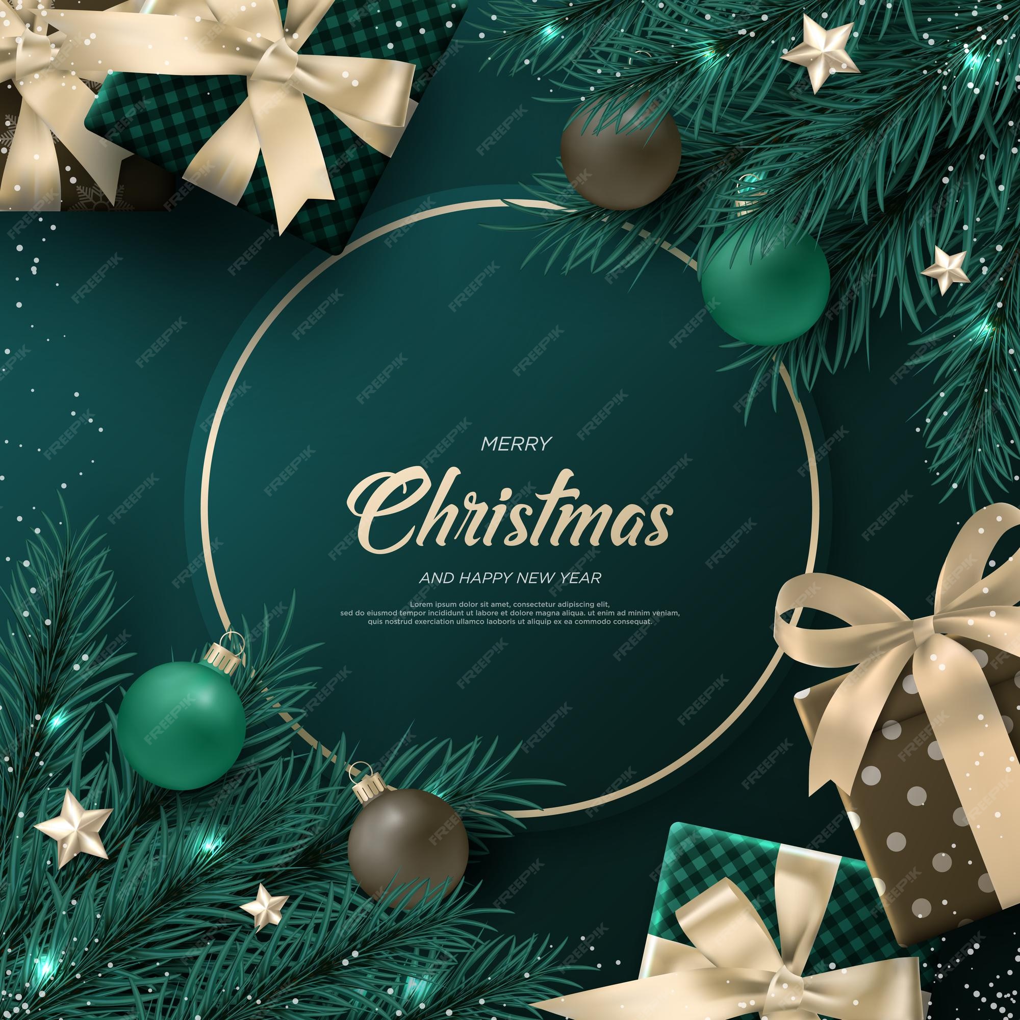 Elegante fondo de navidad y año nuevo con decoraciones realistas. | Vector  Premium