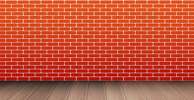 Elegante fondo panorámico de estudio de ladrillo rojo con piso de madera Vector