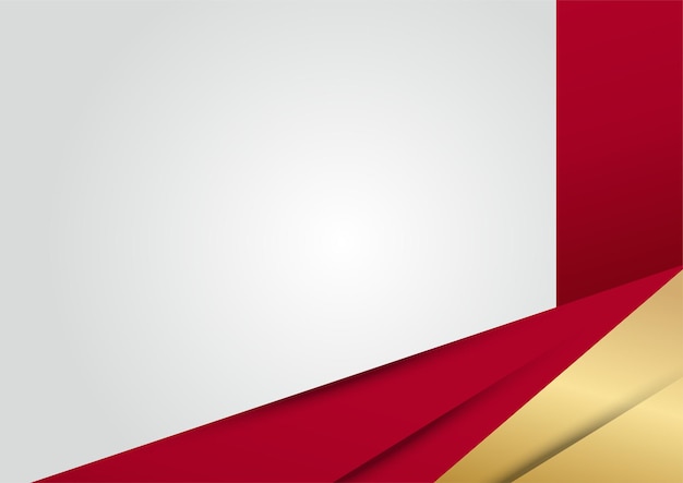 Elegante fondo rojo abstracto con forma de triángulo geométrico y elementos dorados de línea. Concepto moderno 3d de estilo de corte de papel de lujo realista. Ilustración vectorial para el diseño